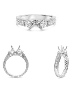 Three Stone Round Cut Engagement Setting