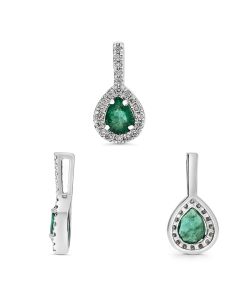 Emerald and Diamond Pendant in White Gold