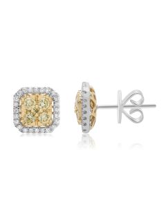Square Diamond Cluster Stud Earrings