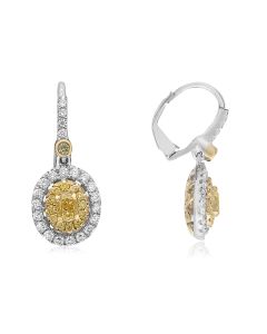Two Tone Diamond Double Halo Drop Earrings