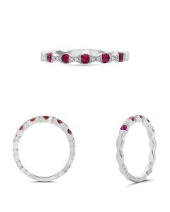 White Gold Ruby & Diamond Milgrain Band
