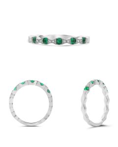 White Gold Emerald & Diamond Milgrain Band