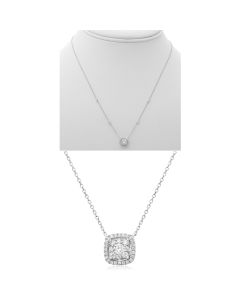 White Gold Diamond Cluster Halo Necklace