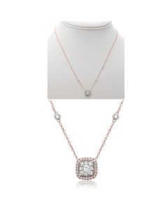 Two Tone Diamond Halo Necklace