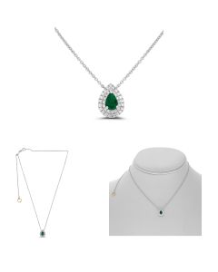 Pear-shaped Emerald Double Halo Necklace