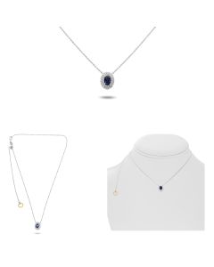 Oval Sapphire Double Halo Necklace
