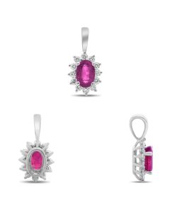 White Gold Oval Pink Sapphire Halo Pendant