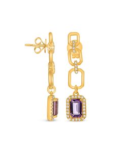 Yellow Gold Amethyst Drop Earrings 