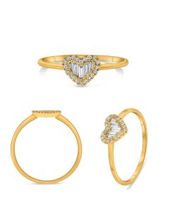 Yellow Gold Diamond Baguette Heart Ring 