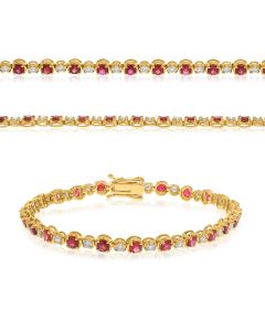 Yellow Gold Round Ruby and Diamond Bracelet