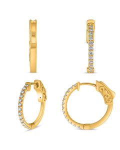 Yellow Gold Pave Hoop Earrings 