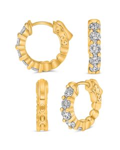 5 Stone Yellow Gold Diamond Hoops