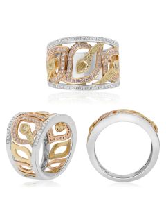 Tri-Colored Diamond Leaf Ring