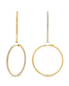 Yellow Gold 2 Inch 7 carat Diamond Hoop Earrings 