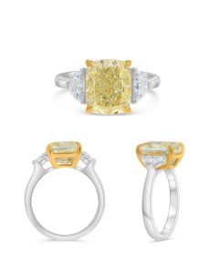 5.12 ct Three Stone Yellow Diamond Ring 