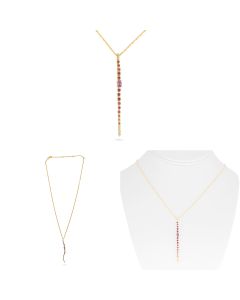 Yellow Gold Pink Sapphire Y Drop Necklace 