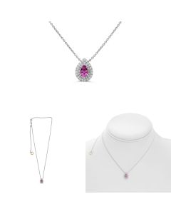 Pear-shaped Pink Sapphire Double Halo Necklace