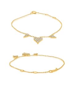 Yellow Gold Cluster Triple Heart Bracelet 